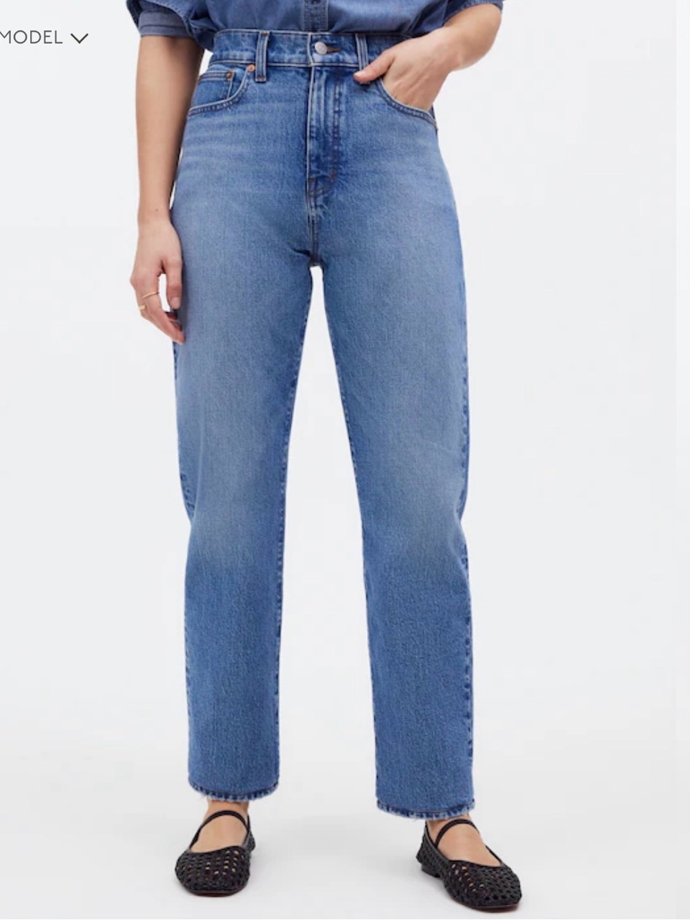 $128 Madewell Womens Size 33 The '90s Straight Crop High Rise Medium Wash Jeans